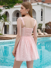 Jacquard Chiffon Embellished Button Backless Mini Dress